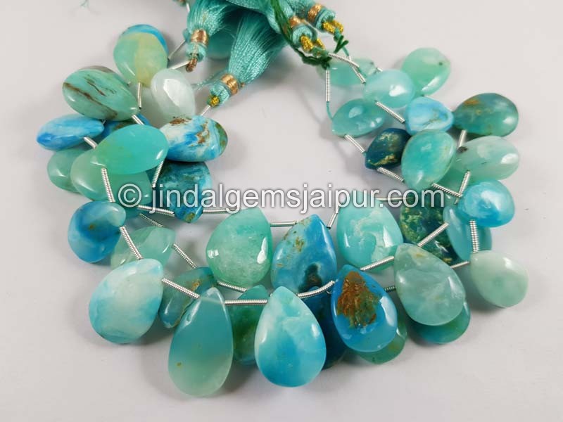 Natural Peruvian Blue Opal Smooth Pear Beads